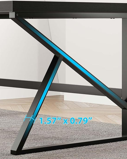 HSH Black Desk, Modern Industrial Home Office Computer Desk, Laptop PC Desk for Student Work Writing Study Gaming, Simple Metal and Wooden Computer Table in Bedroom Living Room Workstation, 55 Inch