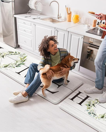 KIMODE Farmhouse Kitchen Mat 2PCS Anti Fatigue Kitchen Runner Rug Sets Non-Skid Waterproof Kitchen Floor Mat Cushioned Comfort Foam Standing Mat for Office,Laundry,Sink,Home