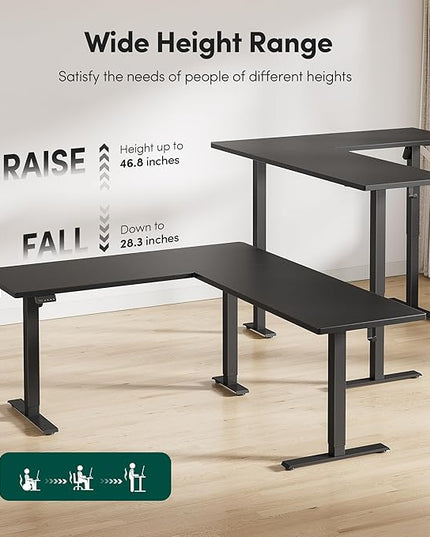FEZIBO 75 * 63 L Shaped Standing Desk, Electric Height Adjustable L Shaped Desk, Suitable for Home Office, Black