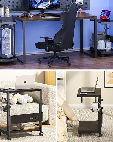 Computer Tower Stand with Charge Station and USB Charging Port - Height Adjustable PC Tower Stand, Under Desk CPU Holder Cart with Locking Caster Wheels for Fits Most PC