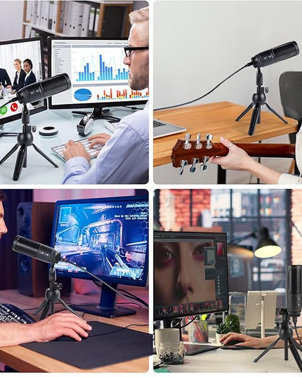 USB Condenser Microphone Audio Recording Microphone with Triangular Stand Suitable for Windows macOS Ideal for Content Creation Live Streaming Online Meetings Gaming and Remote Work(K2S)