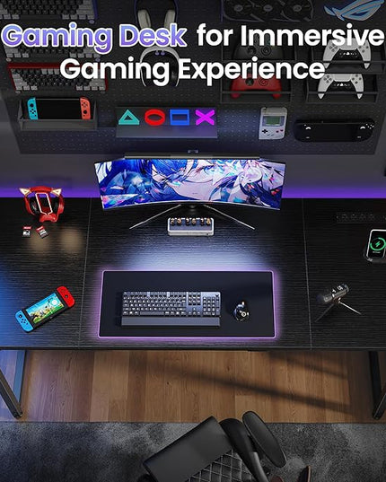 PRAISUN 63 X 24 Inch Office Computer Desk with Power Outlets and USB-C Port, Larger and Longer Gaming Desk, for Home Office, Study, Writing Work from Home Table, Metal Frame, Black