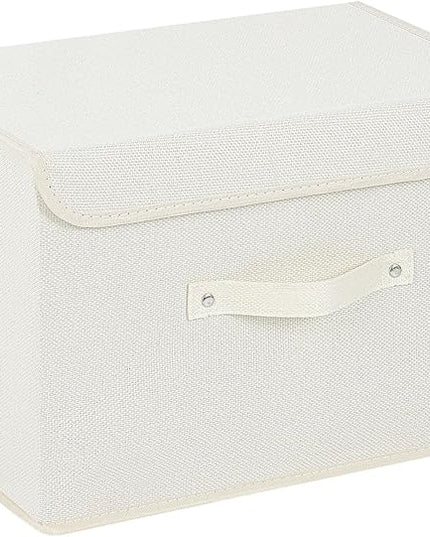 Storage Boxes, Collapsible Storage Bins with Lids, Cotton and linen cloth Storage Baskets with Handle, for Books, Closet, Bedroom, Home, 15x9.8x9.8 in, Beige