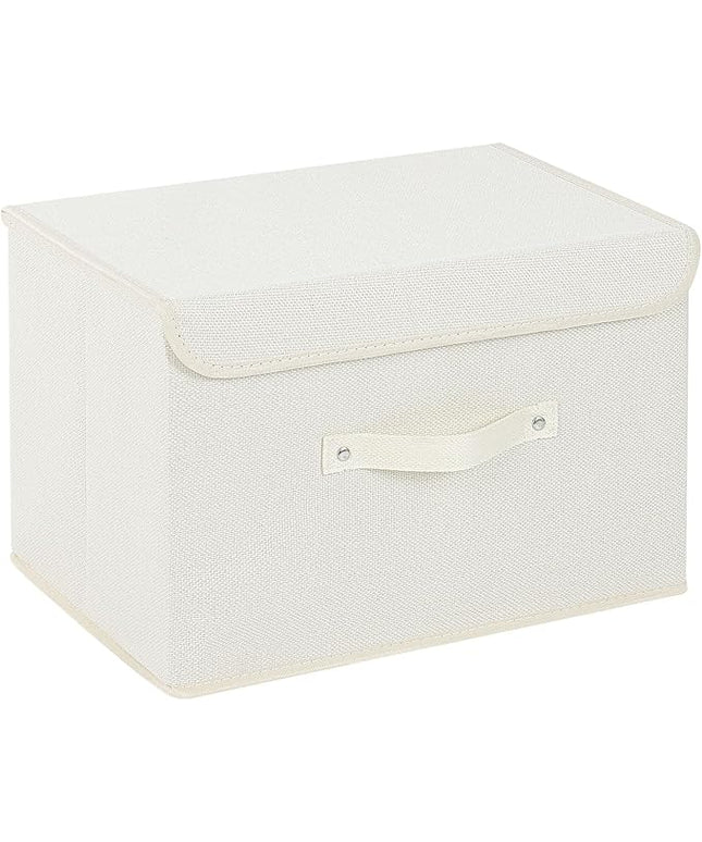 Storage Boxes, Collapsible Storage Bins with Lids, Cotton and linen cloth Storage Baskets with Handle, for Books, Closet, Bedroom, Home, 15x9.8x9.8 in, Beige