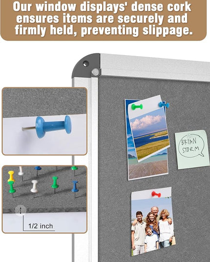 Mifuro 26"x20" Enclosed Bulletin Board, Lockable Weather-Resistant Aluminum Cork Noticeboard for School & Office, Silver Frame w/Grey Flet