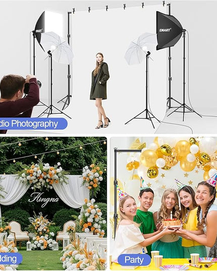 EMART 8.5x10ft Green Screen Backdrop Kit with Sand Bag, Photography Background Support System with 10x12ft Polyester Backdrop(Black/White/Green) for Photography, Parties, Wedding, Video Shooting