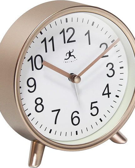 Infinity Instruments Plastic 5.75" Indoor Tabletop Alarm Clock with Quartz Movement for Accurate Time Keeping, Copper