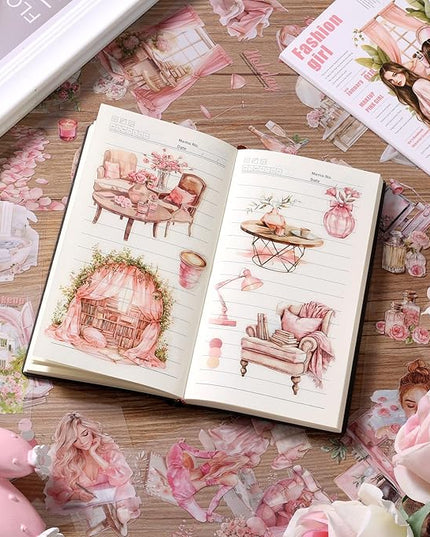 Auguro Scrapbooking Sticker 20 Sheets 120 Pre-Cut PET Fashion Stickers People Sticker Books for journaling Scrapbook Supplies Transparent Stickers