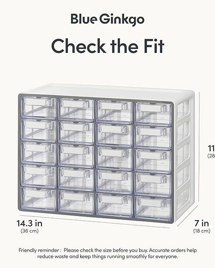 Blue Ginkgo Small 20-Drawer Cabinet – Stackable Clear Organizer for Hardware, Beads, Plastic Bricks, Office, and Craft Storage (Made in Korea, Gray)