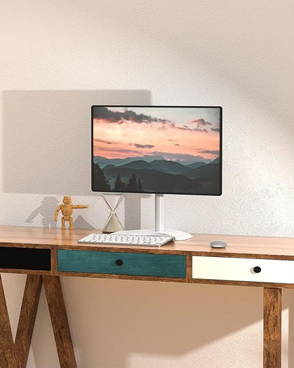 WALI Single Monitor Stand, Free Standing Desk Stand with Mounting Holes 75 to 100, Fully Adjustable Mount Fits One Screen up to 32 inch (MF001-W), White