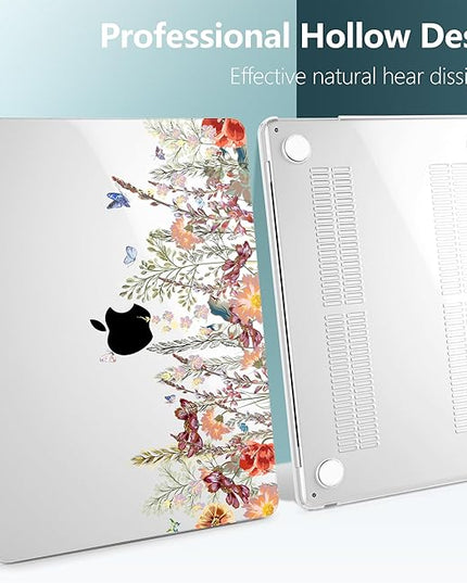 DONGKE for M4 MacBook Air 13.6 Inch Case 2025 2024 2023 2022 Model A3240 A3113 A2681 M3 M2 Chip, Plastic Hard Shell Case Cover with Touch ID for MacBook Air 13 Inch M4 - Floral Illustration