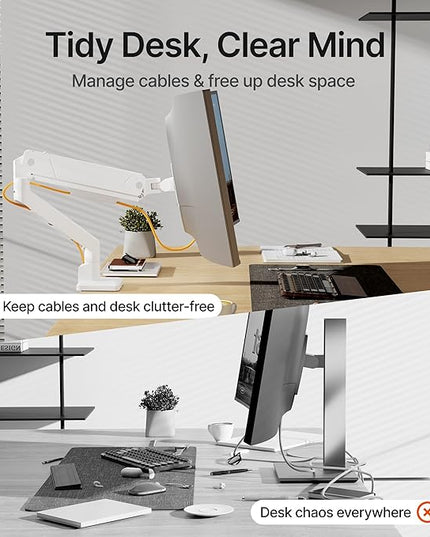 monTEK Single Monitor Arm for Max 45 Inch Ultrawide Screens Adjustable Monitor Desk Mount Holds 35 Lbs Cable Management with C Clamp/Grommet Desk Mount, VESA 75/100mm, MA1007WH