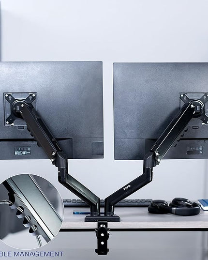 VIVO Aluminum Articulating Dual Monitor Arm for 13 to 30 inch Screens, Desk Mount Tension Spring Monitor Stand for 2 Screens, Black, STAND-V102O