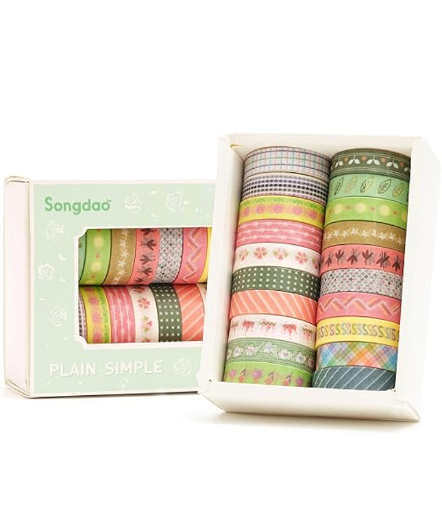 Songdao 20 Rolls Basic Washi Tape Set Japanese Arts Adhesive Tapes Simple Patterns Decorative Masking Tape Sets for Craft, Kids, Scrapbook, DIY, Gift Wrapping (Style Five)