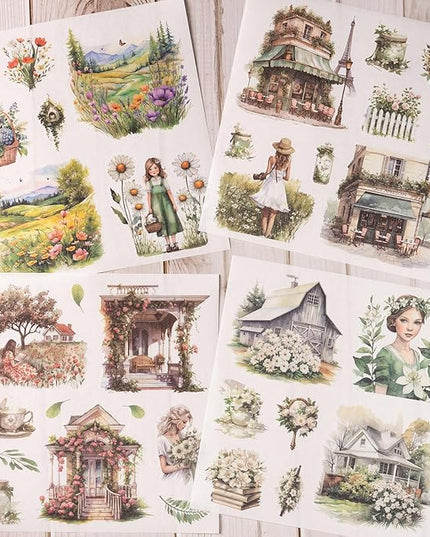 YagCu Garden Journal Stickers, 50 Sheets Washi Junk Journaling Sticker Book, Scrapbook Supplies, Watercolor Scrapbooking for Adults, Green Decorative Ephemera Arts Craft