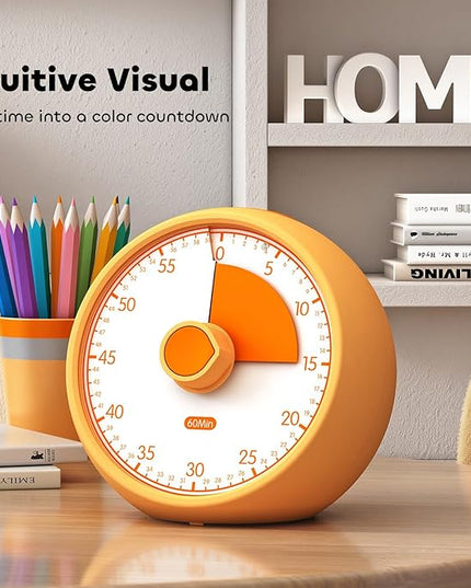 Conchstar Visual Timer for Kids 60-Minute - Countdown Timer with Optional Alarm, Focus Tool for ADHD & Autism, Time Management for Homework, Chores, Office, Kitchen, Teaching & Study Routines (Orange)