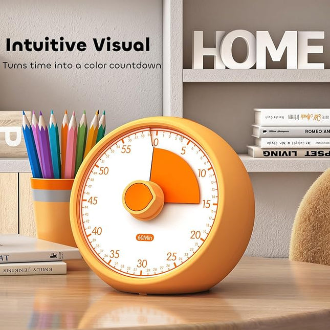 Conchstar Visual Timer for Kids 60-Minute - Countdown Timer with Optional Alarm, Focus Tool for ADHD & Autism, Time Management for Homework, Chores, Office, Kitchen, Teaching & Study Routines (Orange)