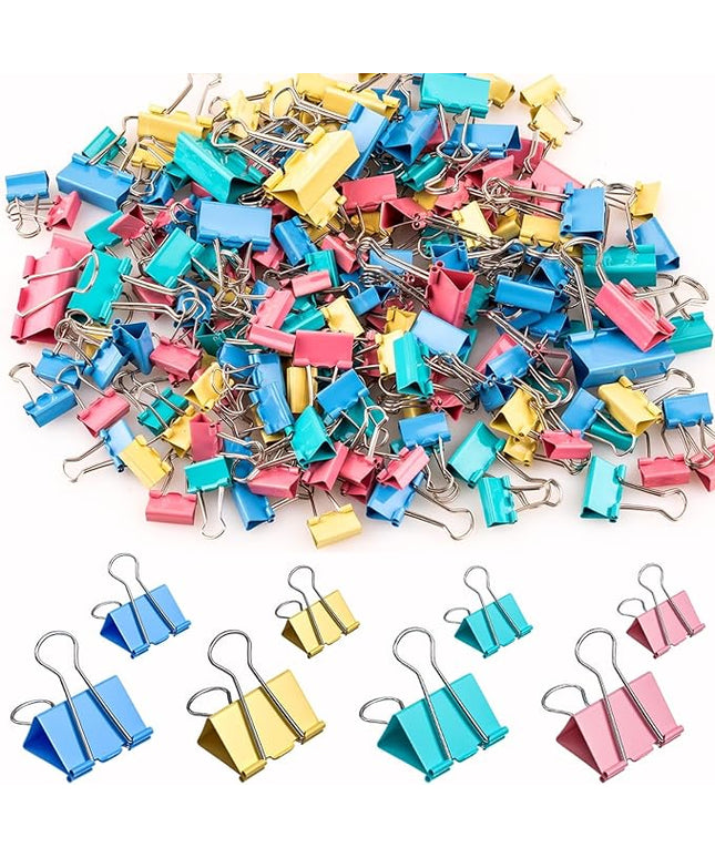 200 Count Colored Binder Clips Assorted Sizes, 4 Sizes Large, Medium, Small, Mini, Metal Paper Clamps, Bulk Clips Office Supplies (1 1/4", 1", 3/4", 1/2 Inch) KKEETUR