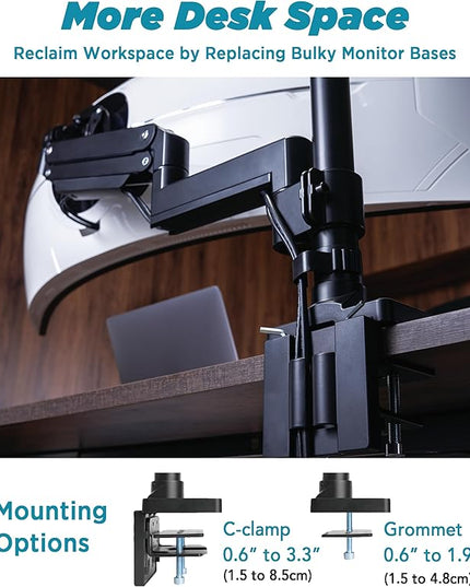 Heavy Duty Monitor Arm for Ultrawide Monitors up to 57" and 44 lbs, Single Desk Stand, Pneumatic Height Adjustable, Modular Extension Arms - Max VESA 100x100, Black, MA20P-S