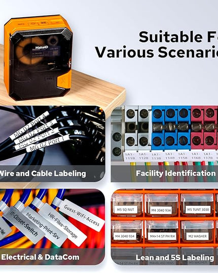 Makeid P31S Portable Industrial Label Printer, 1" Print Head with Bluetooth, Mobile/PC Software, with 0.75" x 19.68ft Label for Wire, Cable & Heat Shrink Tubes at Job Sites.