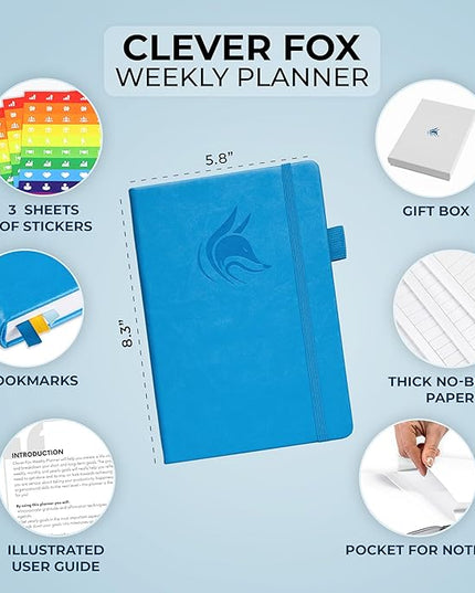Clever Fox Planner – Undated Weekly & Monthly Planner for Productivity, Time Management & Goals – Organizer Journal – A5 (Sky Blue)