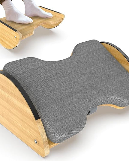 Bamboo Foot Rest for Under Desk at Work - 3-in-1 Reversible Rocking Under Desk Footrest with Foam Cushion and 6 Adjustable Heights, Ergonomic Foot Rest with Washable Cover for Home, Office and Gaming