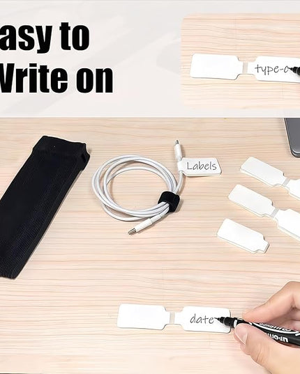80-Pack Reusable Cable Labels & Cord Ties Kit – Write-On Wire Labels, Snap Ties + Dual-Tip Marker for Home Office Electronics Organization | Cable Tags, Cord Labels & Wire Markers Included