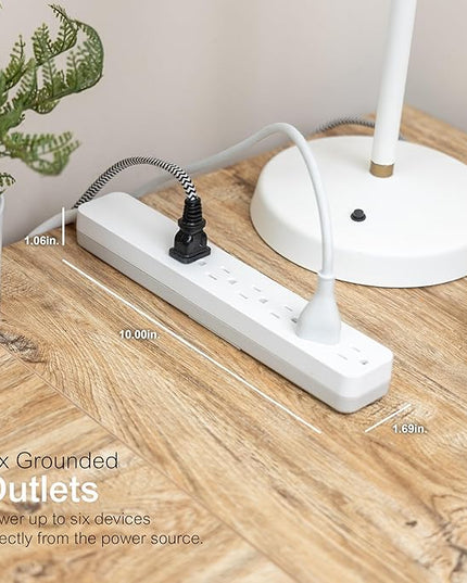 GE 6-Outlet Surge Protector, 6 Ft Extension Cord, 540 Joules, Power Strip, Flat Plug, Integrated Circuit Breaker, Wall Mount, ETL Listed, White, 83048