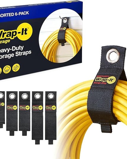Heavy-Duty Wrap-It Storage Straps (Assorted 6 Pack) - Stocking Stuffer for Dad Extension Cord Organizer, Cable Straps for RV Accessories