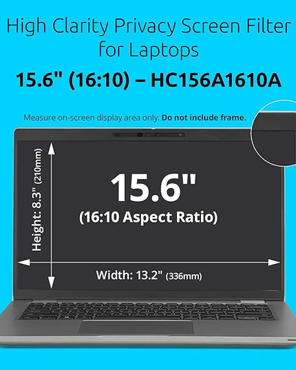 Kensington High Clarity Privacy Screens Filter for 15.6 inch 16:10 Laptops, Easy Installation Privacy Filter, Anti-Glare, 2H Hardness Protection, Compatible with HP Lenovo Samsung Asus HC156A1610A