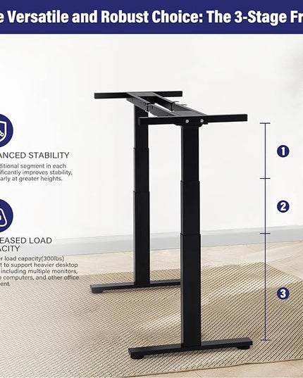 TOPSKY Dual Motor 3 Stage Electric Adjustable Standing Desk Frame for up to 80”x31.5” Table Tops Heavy Duty 300lb Load Capacity for Home Office (Black Frame Only)