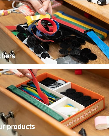 Velcro Cable Ties 135Pcs Cable Management Kit - Reusable Cord Ties, Self-Adhesive Cable Straps, Cord Labels & Cinch Straps | All-in-One Cord Organizer for Desk, Home Office, Electronics
