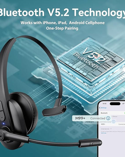 Sarevile Bluetooth Headset with USB Dongle for Computer, Single-Ear Wireless Headset with Noise Cancelling Microphone for Office & Truckers, Bluetooth V5.2 with Mute Button for Work