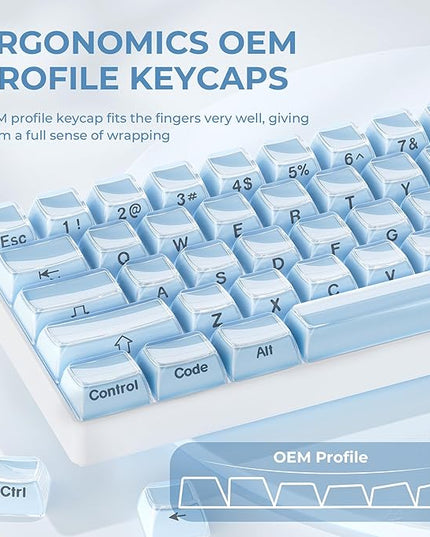 XVX Blue Keycaps, Crystal Jelly Keyboard Keycaps OEM Profile Side Printed Keycap Set Compatible with 61/68/84/87/98/100 ANSI Layout MX Switches Mechanical Keyboard