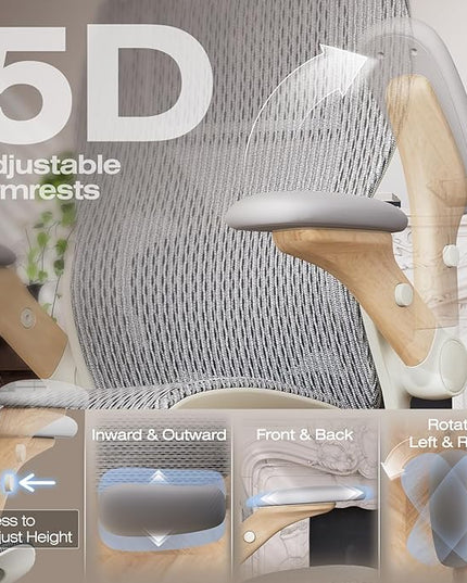 ELABEST X100 Ergonomic Office Chair with Footrest, Big and Tall Home Desk Chair with 5D Flip-Up Arms, Adjustable 3D Lumbar Support,High Back Rolling Computer Chair, Swivel Mesh Chairs (Foggy Morning)