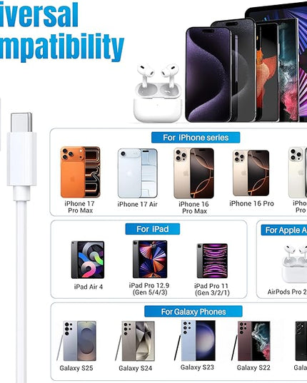 USB-C Block 30W PD Super Fast Charging Block Type C Plug Wall Adapter, USB C Phone Charger with 6ft Fast Cable Cord for iPhone 17, 17 Air, 17 Pro, 17 Pro Max,16, 15, iPad Pro 12.9/11 Galaxy-1Pack