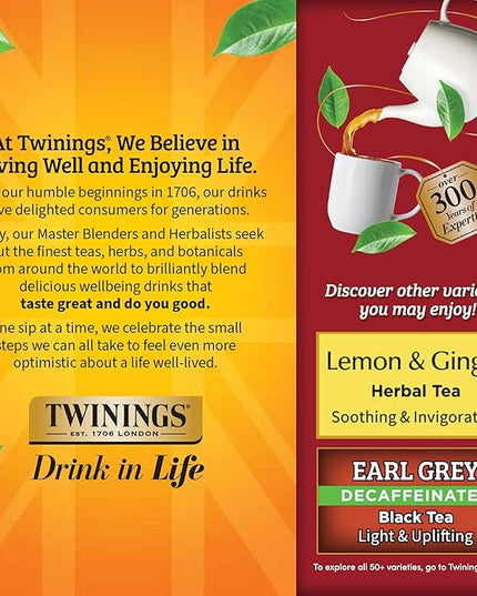 Twinings Decaffeinated Chai Individually Wrapped Bags, 100 Count (Pack of 1), Sweet, Savoury Spices, Enjoy Hot or Iced, 100 Teabags