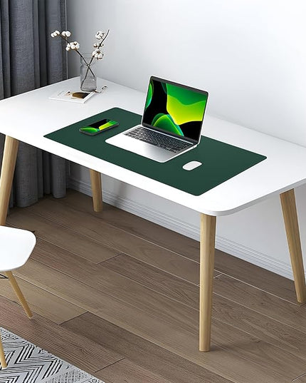AFIING Dual-Sided Desk Pad, Natural Cork & PU Leather, Desk Mat Protector Non-Slip, Waterproof, Easy Clean,Large Mouse mats for Office and Home Work(Dark Green, 31.5"x17")