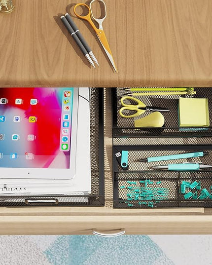 Desk Drawer Organizer Set, 3 Pcs Metal Mesh Office Drawer Organizers, Paper Organizer Letter Tray for Desk, Junk Drawer Organizer for Office, Kitchen, Makeup, Vanity