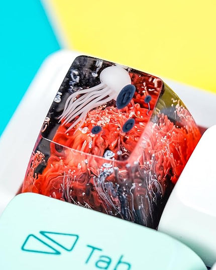 Jellyfish Artisan Keycap Red Black Coral Reef R1 SA Profile Custom Sea Creature Keycaps 1U ESC Handmade Gaming Sea Resin Key Cap Cherry MX Switch Compatible Mechanical Keyboard Jellyfish Lover Gift