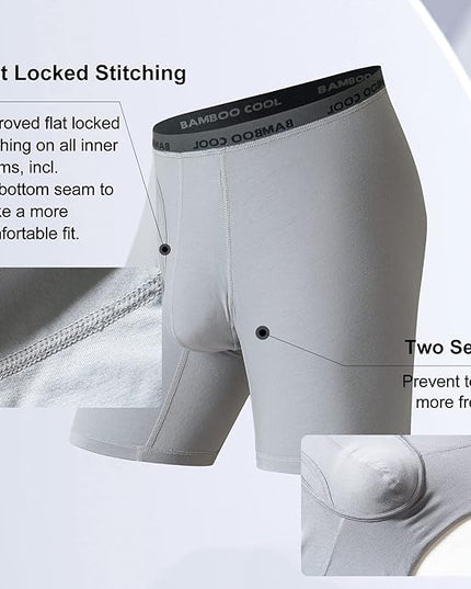 BAMBOO COOL Men's Ultra Breathable Underwear,No Riding Up Boxer Briefs with ComfortFlexible Waistband,Multipack