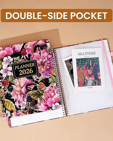 2026 Planner Weekly and Monthly Calendar Planners 8.5 x 11, Jan 2026-Dec 2026, Hard Cover Large Yearly Agenda Book with Stickers & Tabs for Women Work Home - Pink Flower