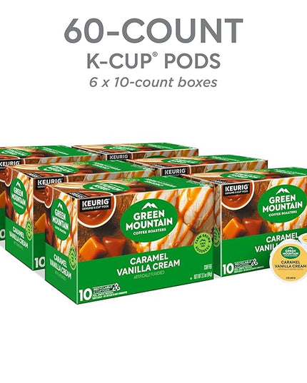 Green Mountain Coffee Roasters Caramel Vanilla Cream, Keurig Single Serve K-Cup Pods, Light Roast Coffee, 60 Count, (6 Packs of 10)