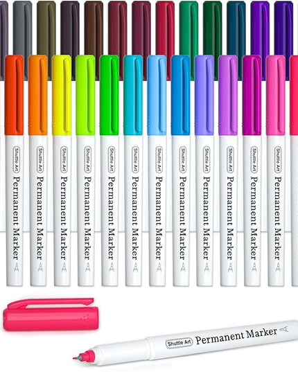 Shuttle Art Permanent Marker, 30 Colors Ultra Fine Point, Assorted Colors, Works on Plastic,Wood,Stone,Metal and Glass for Kids Adult Coloring Doodling Marking