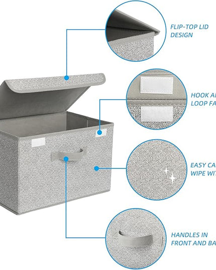 GRANNY SAYS Storage Baskets with Lids, Clothes Storage Boxes, Fabric Storage Bins, Keepsake Box, Closet Organizers and Storage, Gray, 2-Pack