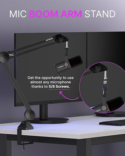 IXTECH Microphone Boom Arm Stand, Heavy Duty Adjustable Mic Stand with Cable Ties, Desk Mount Arm Stand for Gaming Streaming Podcasting.