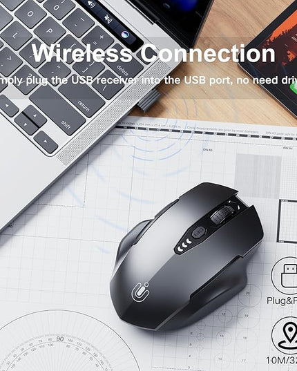 Uineer Wireless Mouse,[Upgraded] Rechargeable 2.4GHz (Battery Level Visible) Ergonomic Computer Mouse,4 Levels DPI, Wireless Mice for Laptop PC Computer(Grey)