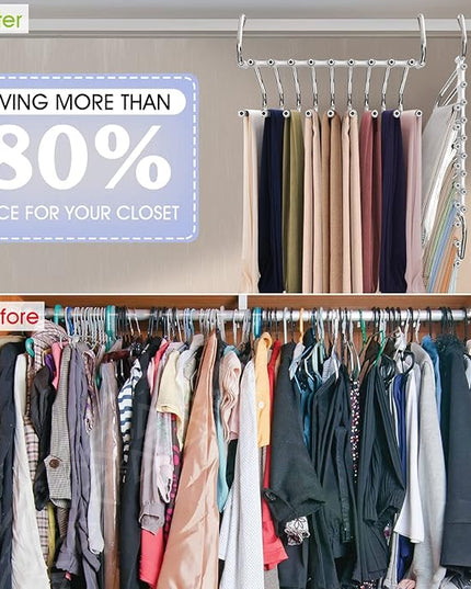 Upgrade 9 Layers Pants Hangers Space Saving, 2 Pack Multifunctional Pants Rack Non Slip Stainless Steel Clothes Space Saver Hangers Closet Organizers Storage for Pants Jeans Leggings, Creamy White
