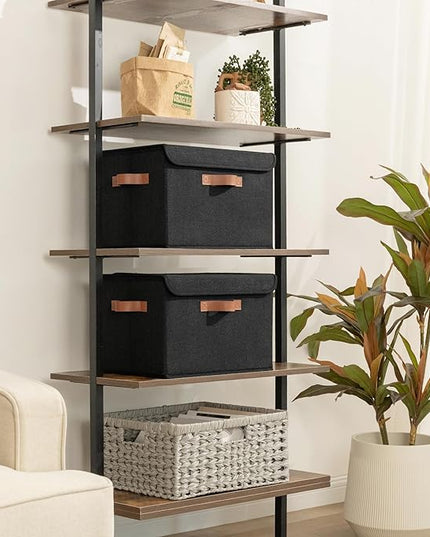 GRANNY SAYS Storage Bins with Lids, Decorative Storage Boxes with PU Handles, Black Storage Bin, Linen Closet Organizer, Shelf Baskets, Fabric Storage Bins for Clothes