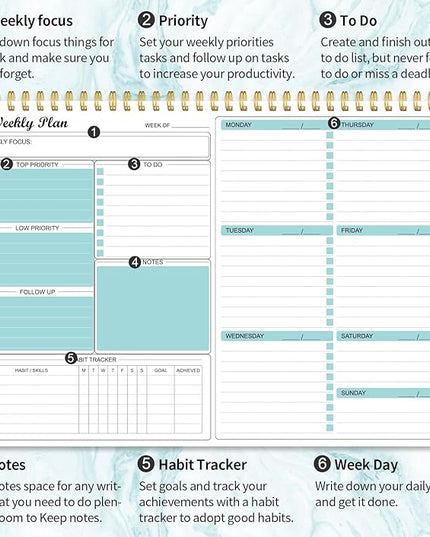 Weekly Planner Notepad Undated Weekly Goals Schedule Planner To Do List Notebook Planning Pad Calendars Organizers Habit Tracker Journal for Man & Women,52 Weeks (8.5x11")